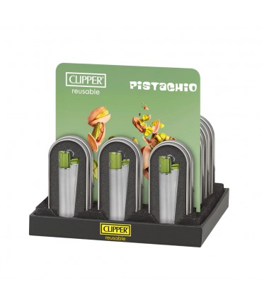 ENCENDEDORES CLIPPER METALICO PISTACHIO 12UDS