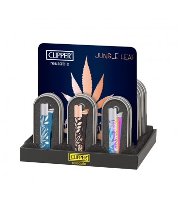 ENCENDEDORES CLIPPER METALICO JUNGLE LEAFS 12UDS